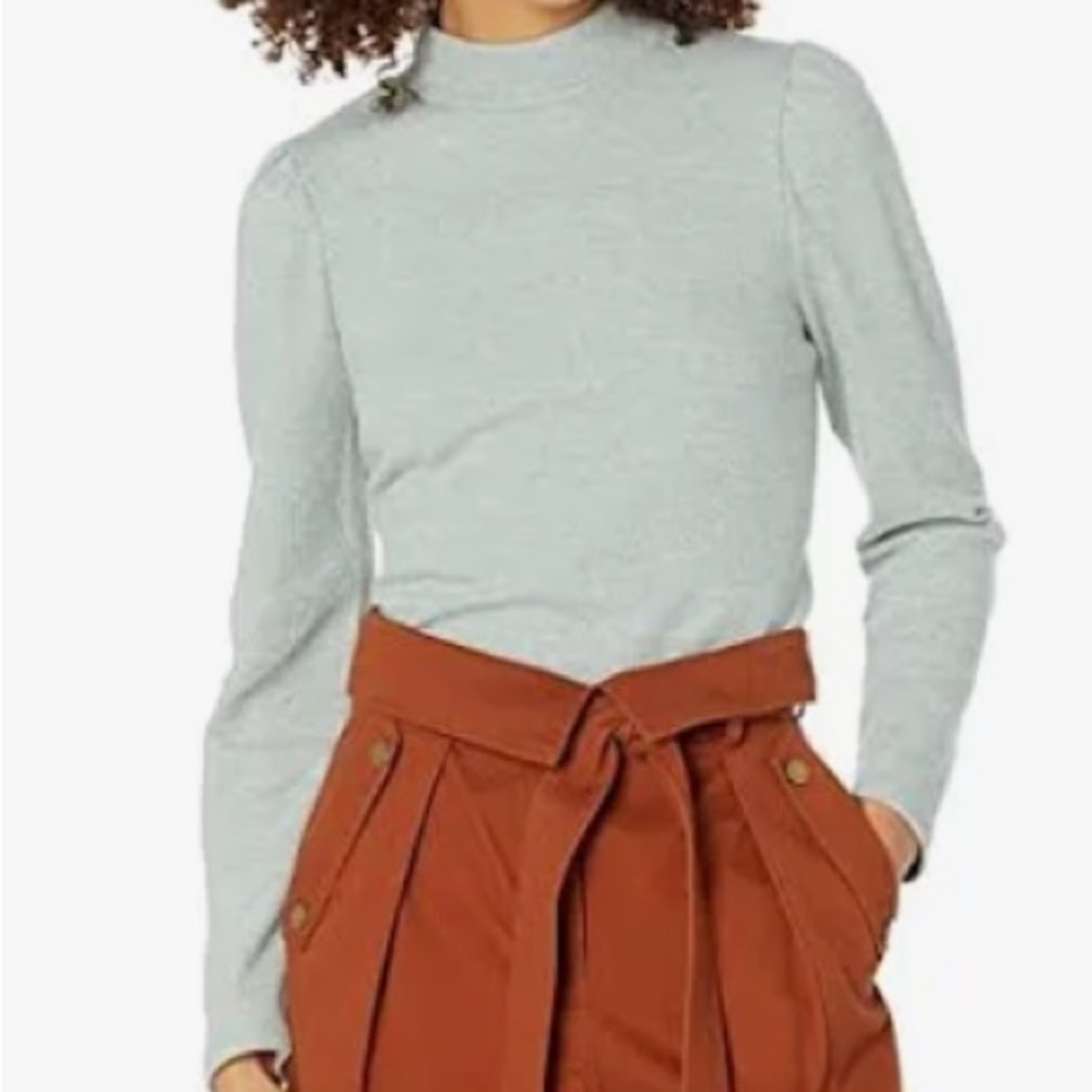 NWT Madewell Heather Gray (RE)Sourced Plush Mockneck Puff-Sleeve Top Size XL